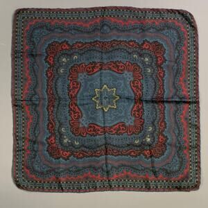 DAMON Blue Red & Black Abstract Floral Silk Pocket Square